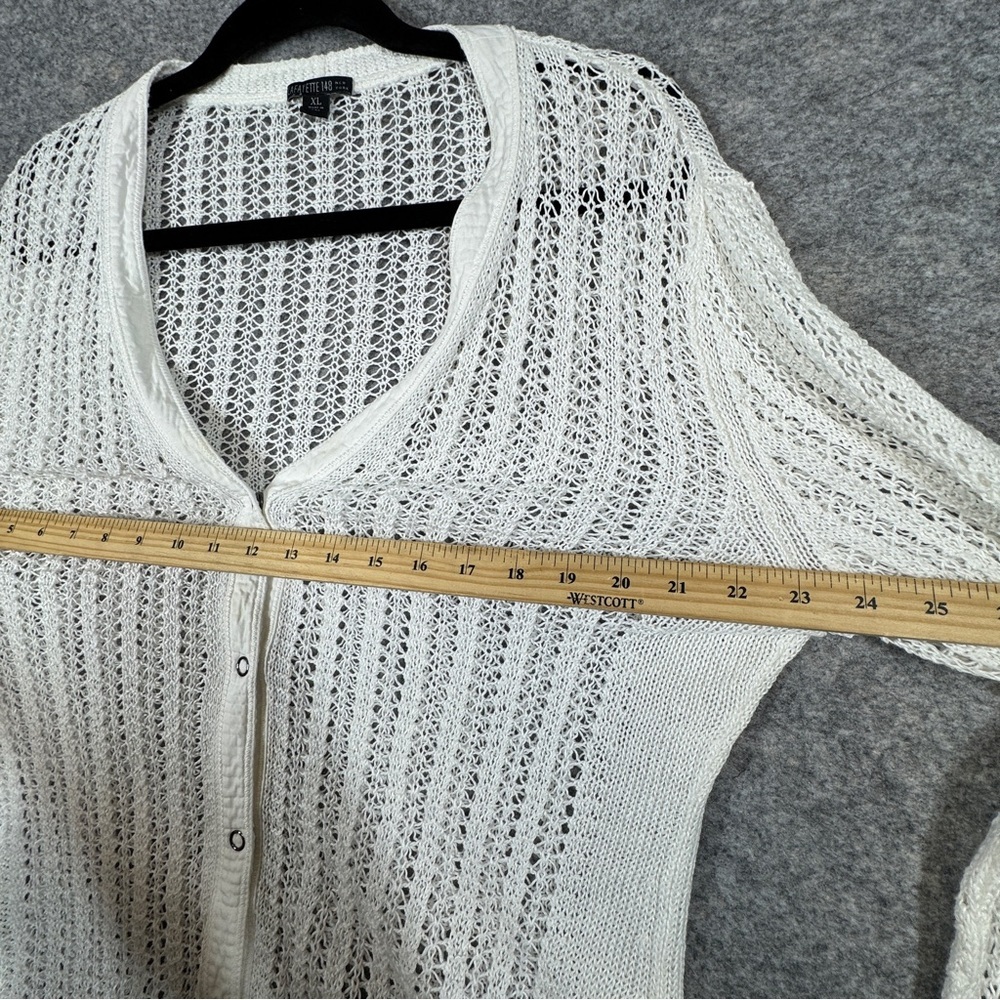 Lafayette 148 Hemp White Open Knit Cardigan Size XL Button Front Sweater Chic - Picture 9 of 15